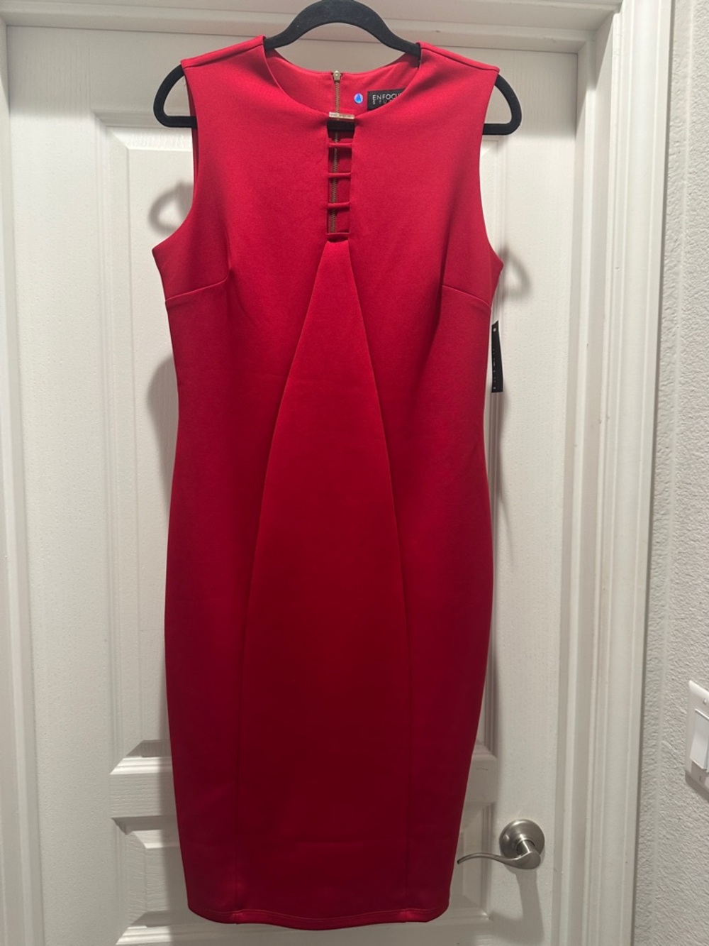 Enfocus Studio Vibrant Red Ladder-Neck Midi Sheath Dress